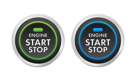 Car engine start stop button. Starting and stopping switch for motor vehicles. Illustrazione stock