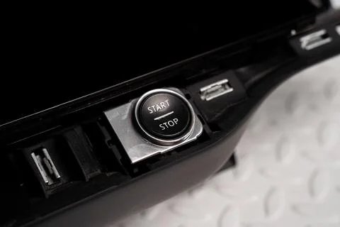 Car engine start stop button panel on white background Foto stock