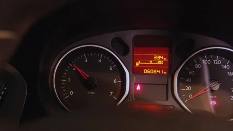 Car engine starting with dashboard lights on Stock Footage 322176394