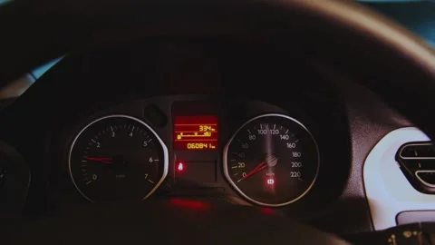 Car engine starting with dashboard lights on Stock Footage 322516946