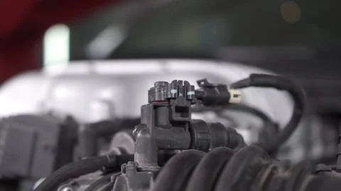 Car engine is starting. Footage. View inside of hood. 動画素材 145950165