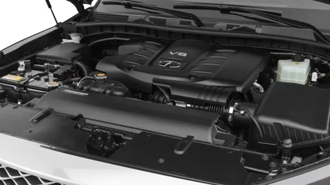 Car engine in studio close up Anthracite Gray 2019 Infiniti QX80 Limited Stock Footage 160059709