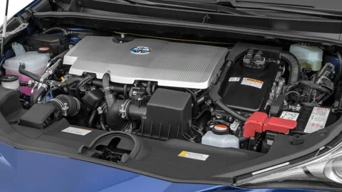 Car engine in studio close up Blue Crush Metallic 2016 Toyota Prius Two Video stock 159869734