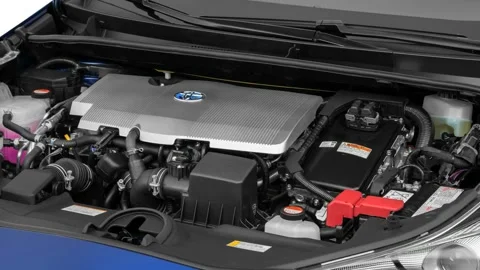 Car engine in studio close up Blue Crush Metallic 2016 Toyota Prius Three Video stock 159871462