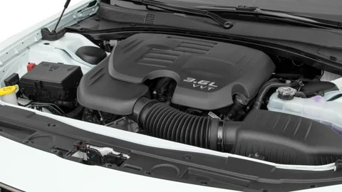Car engine in studio close up Bright White Clearcoat 2017 Chrysler 300 S Stock Footage 159926439
