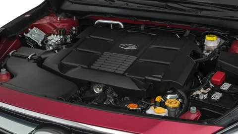 Car engine in studio close up Crimson Red Pearl 2019 Subaru Legacy 3.6R Limited Stock Footage 160018867