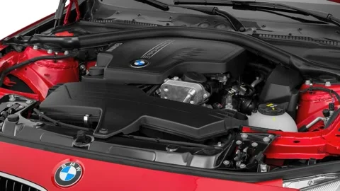 Car engine in studio close up Melbourne Red Metallic 2016 BMW 3-series 320i Stock Footage 159853558