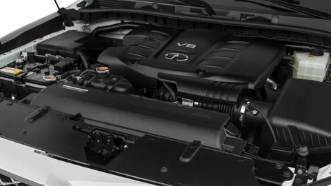 Car engine in studio close up Moonstone White 2018 Infiniti QX80 4WD Stock Footage 159991617