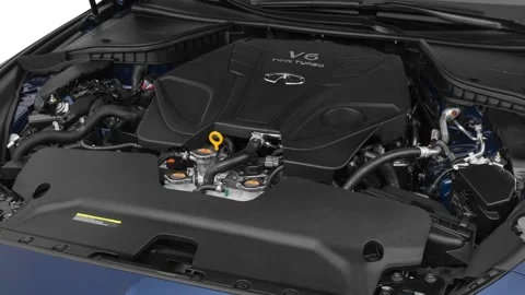 Car engine in studio close up Solid Red 2020 Infiniti Q60 Red Sport 400 coupe Stock Footage 160102317