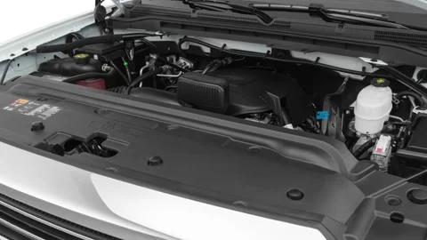 Car engine in studio close up Summit White 2019 GMC Sierra 2500HD LS Video stock 160079091