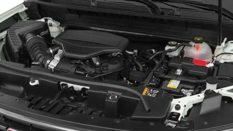 Car engine in studio close up Summit White 2020 GMC Acadia AT4 Stock Footage 160087595