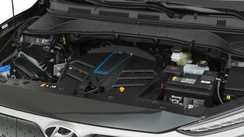 Car engine in studio close up Ultra Black 2019 Hyundai Kona EV Ultimate Stock Footage 160076820