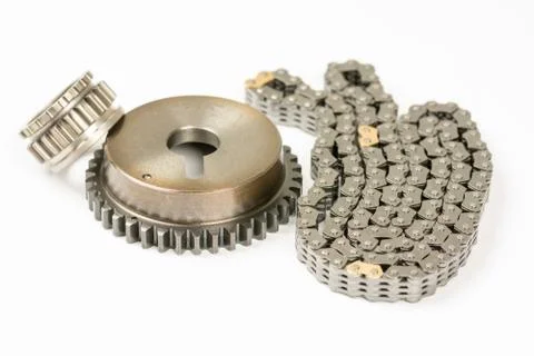 Car engine timing chain set isolated Stock Photos
