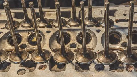 Car engine valves close up.Part of car's motor.Machinery detail of modern g.. Stock Photos