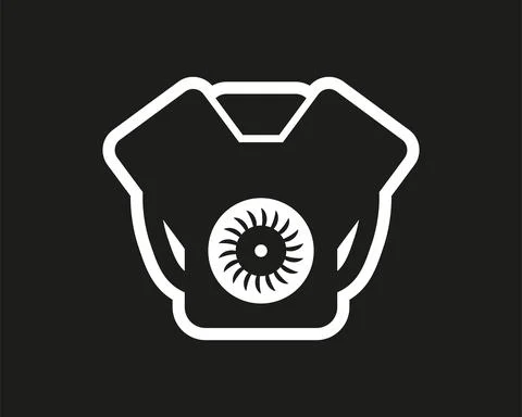 Car engine vector icon on black background. Stock Illustration