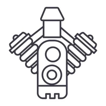Car engine vector line icon, sign, illustration on background, editable strokes Stock Illustration