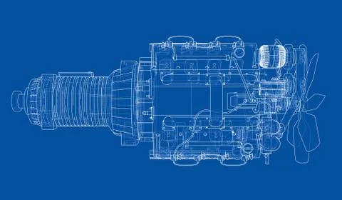 Car engine. Vector rendering of 3d Stock Illustration