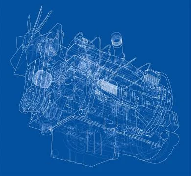 Car engine. Vector rendering of 3d Stock Illustration