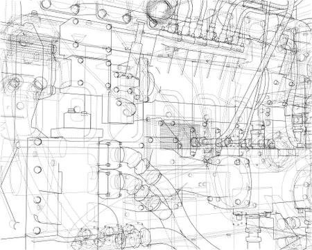 Car engine. Vector rendering of 3d Stock Illustration