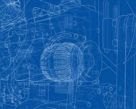 Car engine. Vector rendering of 3d Stock Illustration