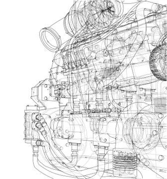 Car engine. Vector rendering of 3d Illustrazione stock