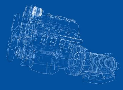 Car engine. Vector rendering of 3d Stock Illustration