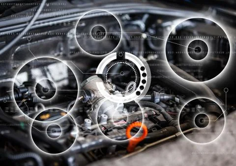 Car engine with white interface Stock Illustration