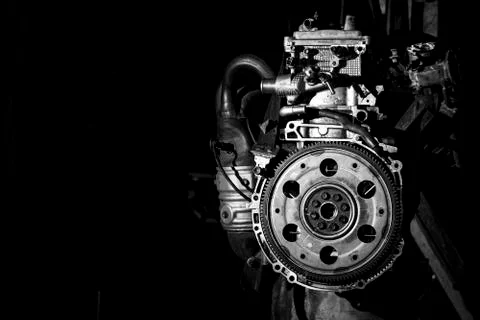 Car Engine in Workshop in Black and White mode Stock Photos