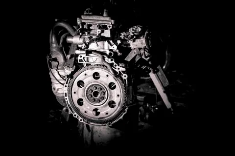 Car Engine in Workshop in Black and White mode Stock Photos