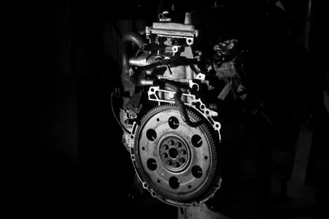 Car Engine in Workshop in Black and White mode Stock Photos