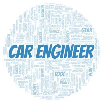 Car Engineer typography word cloud create with the text only Stock Illustration