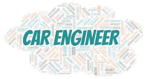 Car Engineer typography word cloud create with the text only Stock Illustration