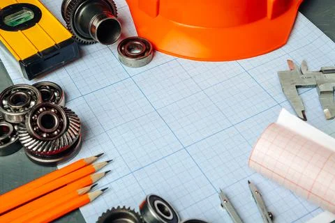 Car engineering tools top view on graph paper Stock Photos