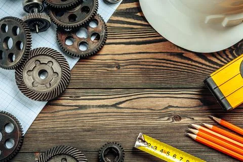 Car engineering tools top view on graph paper Foto stock