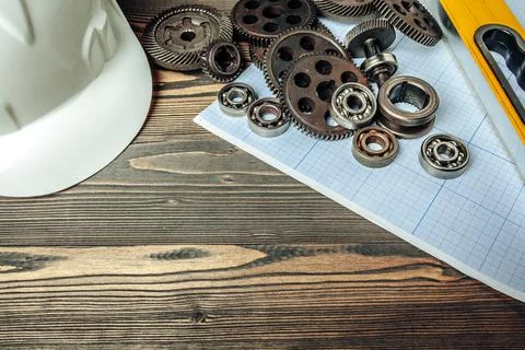 Car engineering tools top view on graph paper Fotos de archivo