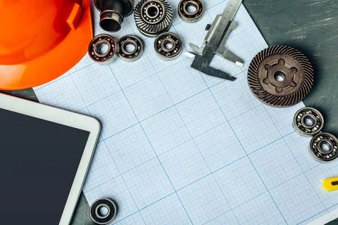 Car engineering tools top view on graph paper Foto stock