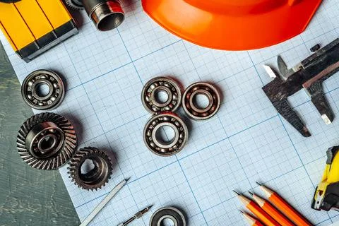 Car engineering tools top view on graph paper Stock Photos