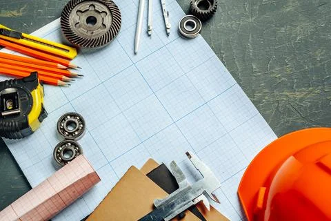 Car engineering tools top view on graph paper Foto stock