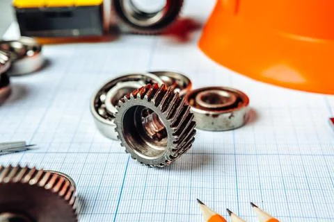 Car engineering tools top view on graph paper Stock Photos