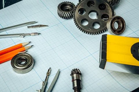 Car engineering tools top view on graph paper Foto stock