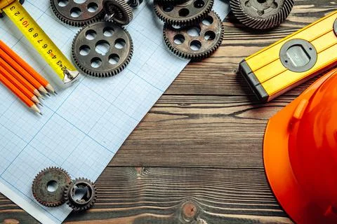 Car engineering tools top view on graph paper Fotos de archivo