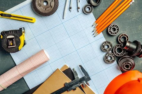 Car engineering tools top view on graph paper Foto stock