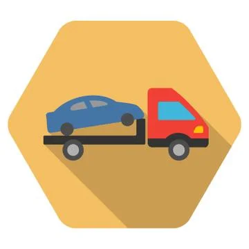 Car Evacuation Flat Hexagon Icon with Long Shadow 스톡 일러스트