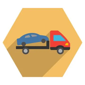 Car Evacuation Flat Hexagon Icon with Long Shadow Illustrazione stock