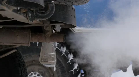 Car Exhaust Pipe, Pollution From A Vehicle, Auto Exhaust Pipe In Winter Stock Footage 59796374