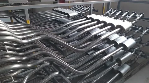 Car exhausts in warehouse Stock Footage 172937922