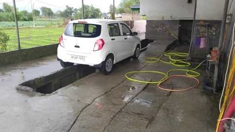 A car is exist from the service centre after washing. Stock Footage 143552185