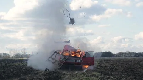Car Explosion, Car On Fire Stock Photos