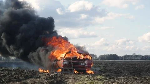 Car Explosion, Car On Fire Stock Photos