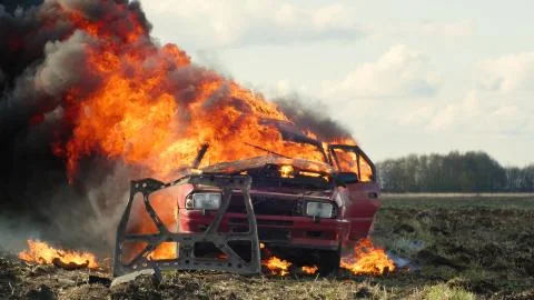 Car Explosion, Car On Fire Stock Photos